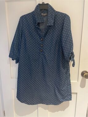 J. Glee Navy and White Polka Dot Button-Up Shirt Dress Size PL